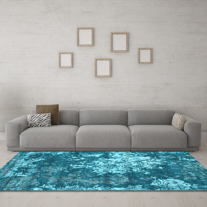 Machine Washable Abstract Light Blue Contemporary Rug in a Living Room, wshcon1293lblu