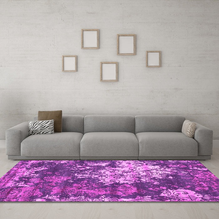 Machine Washable Abstract Pink Contemporary Rug in a Living Room, wshcon1293pnk