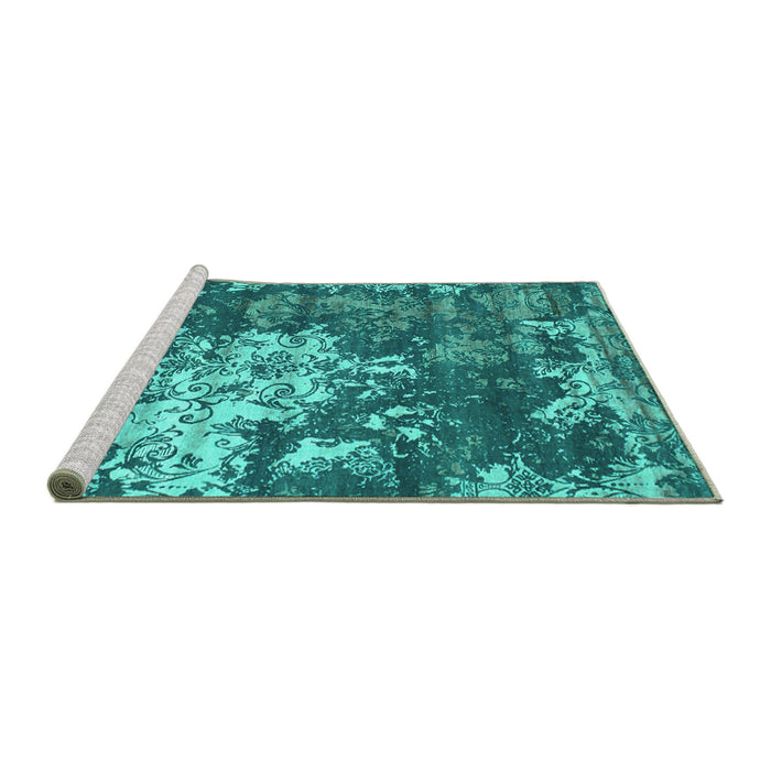 Sideview of Machine Washable Abstract Turquoise Contemporary Area Rugs, wshcon1293turq