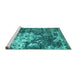 Sideview of Machine Washable Abstract Turquoise Contemporary Area Rugs, wshcon1293turq