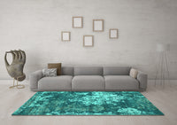 Machine Washable Abstract Turquoise Contemporary Rug, wshcon1293turq