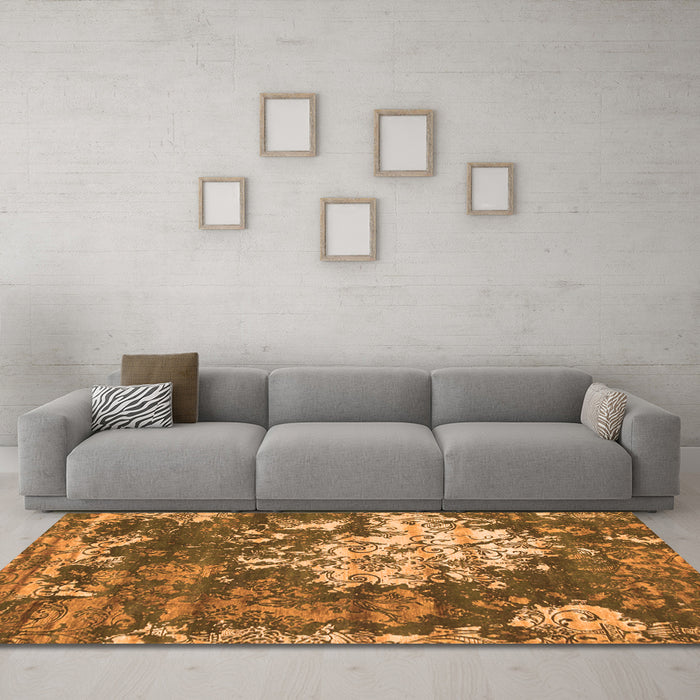 Machine Washable Abstract Orange Contemporary Area Rugs in a Living Room, wshcon1293org