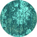 Round Machine Washable Abstract Turquoise Contemporary Area Rugs, wshcon1293turq