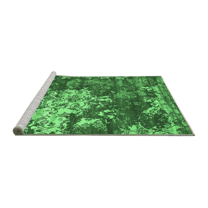Sideview of Machine Washable Abstract Emerald Green Contemporary Area Rugs, wshcon1293emgrn