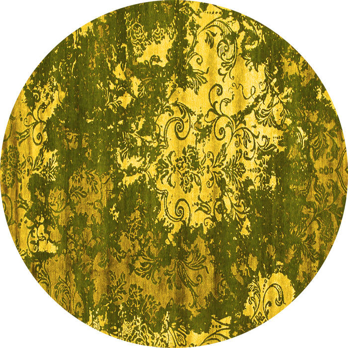 Round Machine Washable Abstract Yellow Contemporary Rug, wshcon1293yw