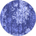 Round Abstract Blue Contemporary Rug, con1293blu