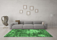 Machine Washable Abstract Emerald Green Contemporary Rug, wshcon1293emgrn