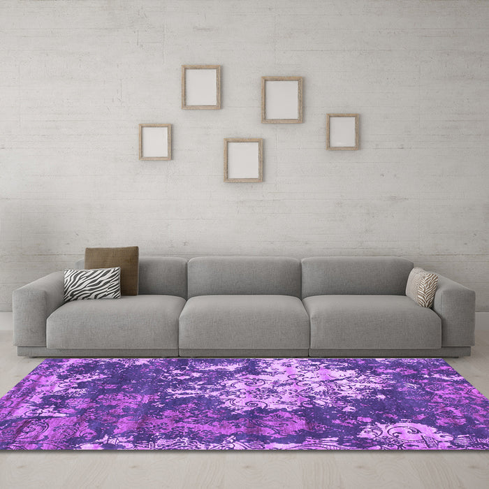 Machine Washable Abstract Purple Contemporary Area Rugs in a Living Room, wshcon1293pur