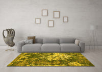 Machine Washable Abstract Yellow Contemporary Rug, wshcon1293yw