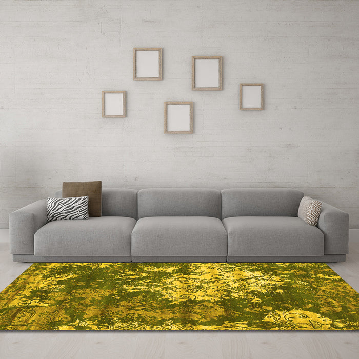 Machine Washable Abstract Yellow Contemporary Rug in a Living Room, wshcon1293yw