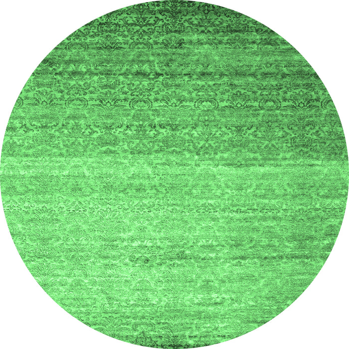 Round Machine Washable Abstract Emerald Green Contemporary Area Rugs, wshcon1294emgrn