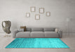 Machine Washable Abstract Turquoise Contemporary Area Rugs in a Living Room,, wshcon1294turq