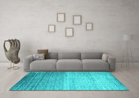 Machine Washable Abstract Turquoise Contemporary Rug, wshcon1294turq