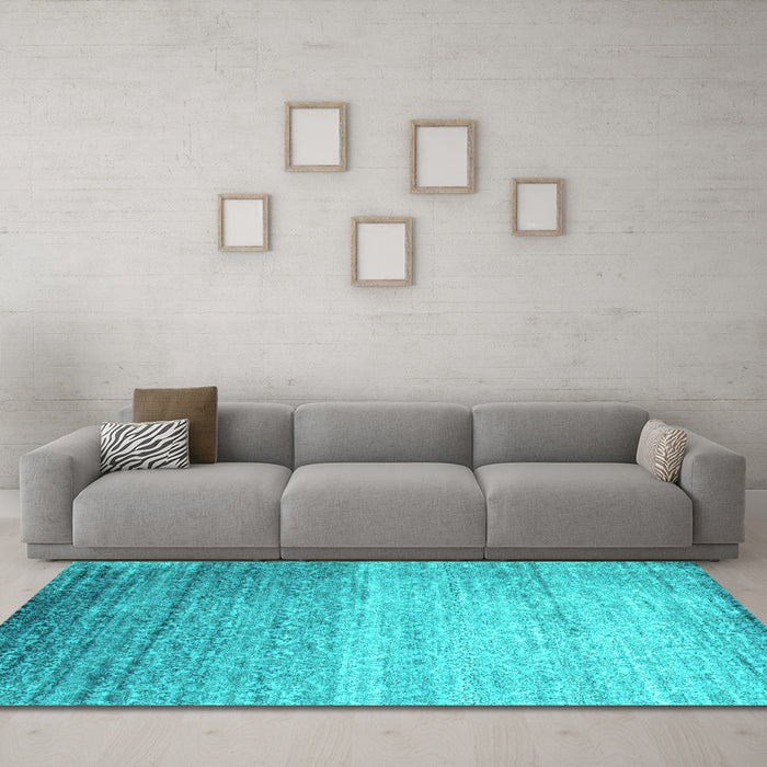 Machine Washable Abstract Turquoise Contemporary Area Rugs in a Living Room,, wshcon1294turq