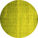 Round Machine Washable Abstract Yellow Contemporary Rug, wshcon1294yw