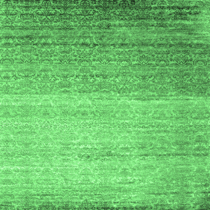Square Machine Washable Abstract Emerald Green Contemporary Area Rugs, wshcon1294emgrn