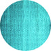 Round Machine Washable Abstract Turquoise Contemporary Area Rugs, wshcon1294turq