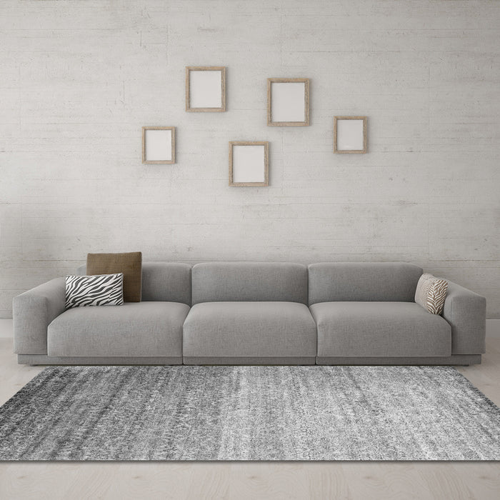 Machine Washable Abstract Gray Contemporary Rug in a Living Room,, wshcon1294gry