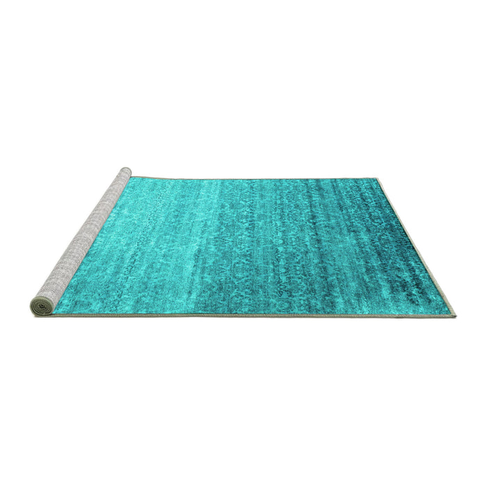 Sideview of Machine Washable Abstract Turquoise Contemporary Area Rugs, wshcon1294turq