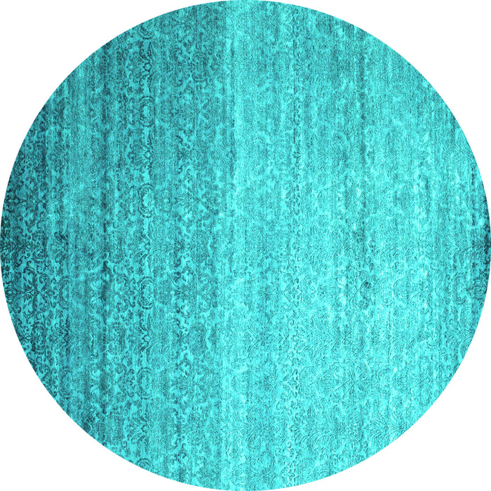 Round Abstract Turquoise Contemporary Rug, con1294turq