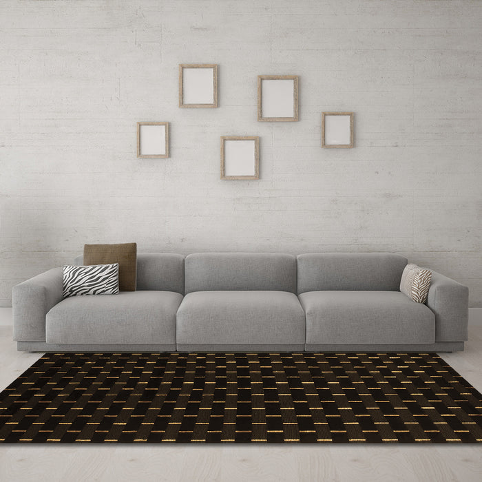 Machine Washable Abstract Brown Contemporary Rug in a Living Room,, wshcon1295brn