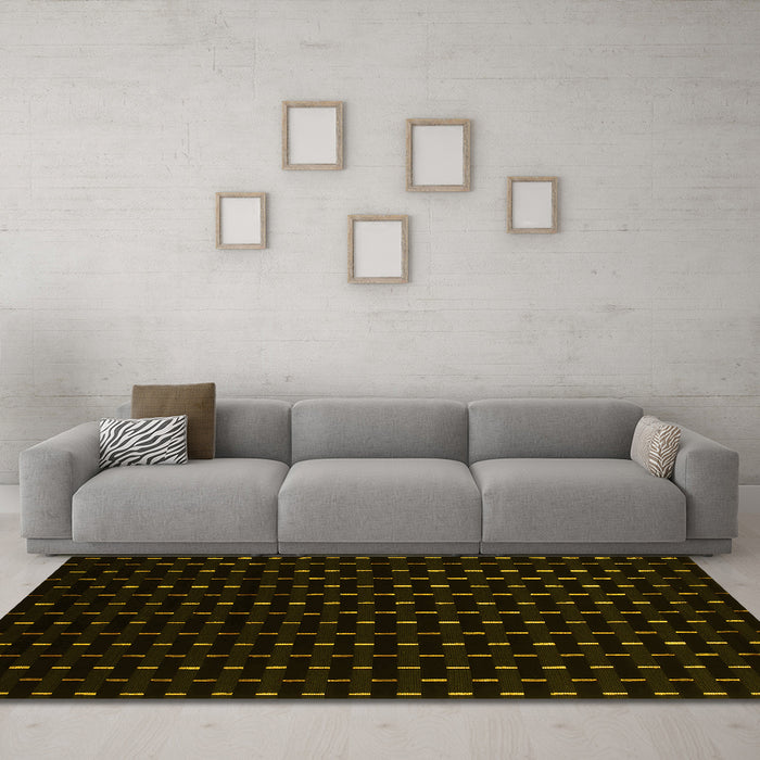 Machine Washable Abstract Yellow Contemporary Rug in a Living Room, wshcon1295yw