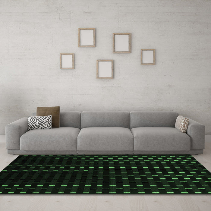 Machine Washable Abstract Emerald Green Contemporary Area Rugs in a Living Room,, wshcon1295emgrn