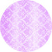 Round Machine Washable Abstract Purple Contemporary Area Rugs, wshcon1296pur