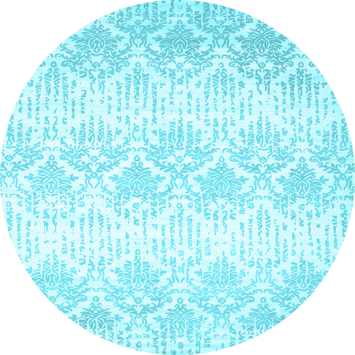 Round Machine Washable Abstract Light Blue Contemporary Rug, wshcon1296lblu