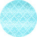 Round Machine Washable Abstract Light Blue Contemporary Rug, wshcon1296lblu