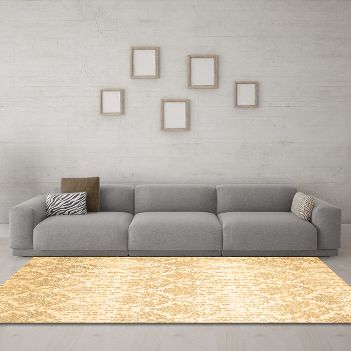Machine Washable Abstract Brown Contemporary Rug in a Living Room,, wshcon1296brn