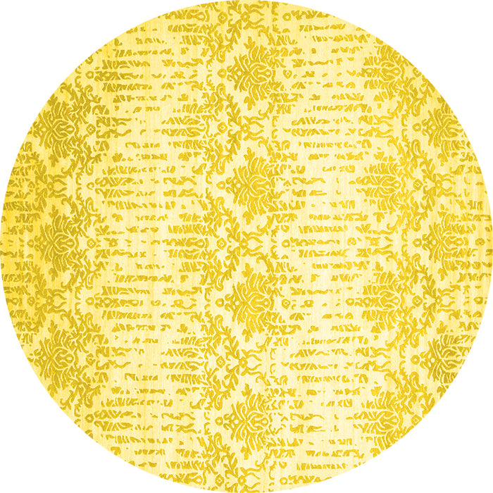Round Machine Washable Abstract Yellow Contemporary Rug, wshcon1296yw