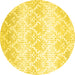 Round Machine Washable Abstract Yellow Contemporary Rug, wshcon1296yw