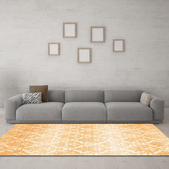 Machine Washable Abstract Orange Contemporary Area Rugs in a Living Room, wshcon1296org