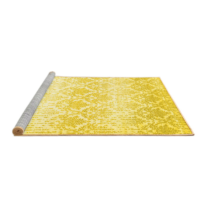 Sideview of Machine Washable Abstract Yellow Contemporary Rug, wshcon1296yw