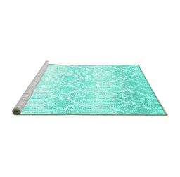 Sideview of Machine Washable Abstract Turquoise Contemporary Area Rugs, wshcon1296turq