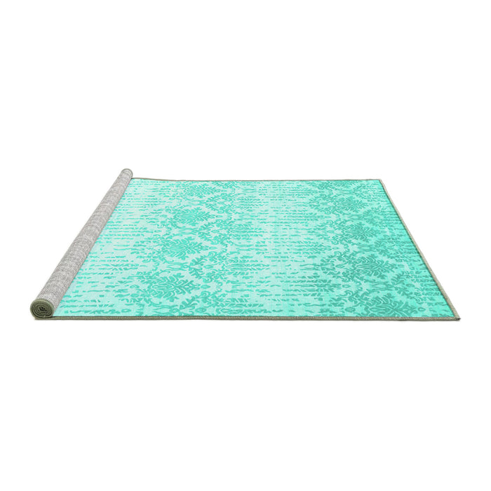 Sideview of Machine Washable Abstract Turquoise Contemporary Area Rugs, wshcon1296turq