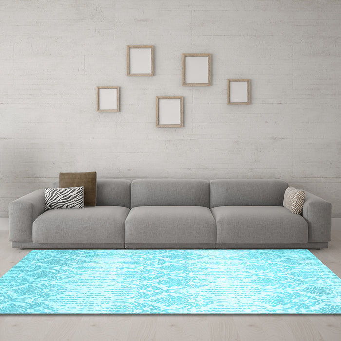 Machine Washable Abstract Light Blue Contemporary Rug in a Living Room, wshcon1296lblu