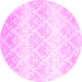 Round Abstract Pink Contemporary Rug, con1296pnk