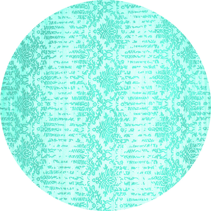 Round Machine Washable Abstract Turquoise Contemporary Area Rugs, wshcon1296turq