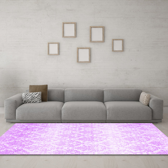 Machine Washable Abstract Purple Contemporary Area Rugs in a Living Room, wshcon1296pur