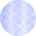 Round Abstract Blue Contemporary Rug, con1296blu