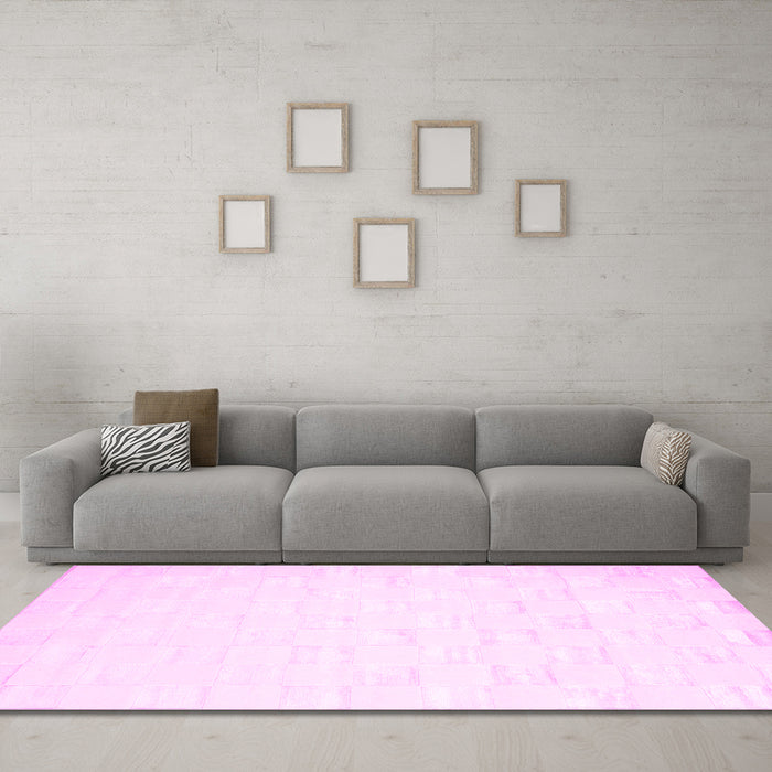 Machine Washable Solid Pink Modern Rug in a Living Room, wshcon1297pnk