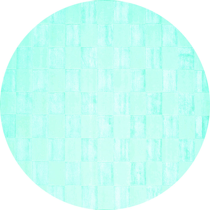 Round Machine Washable Solid Turquoise Modern Area Rugs, wshcon1297turq