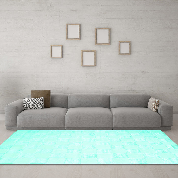 Machine Washable Solid Turquoise Modern Area Rugs in a Living Room,, wshcon1297turq