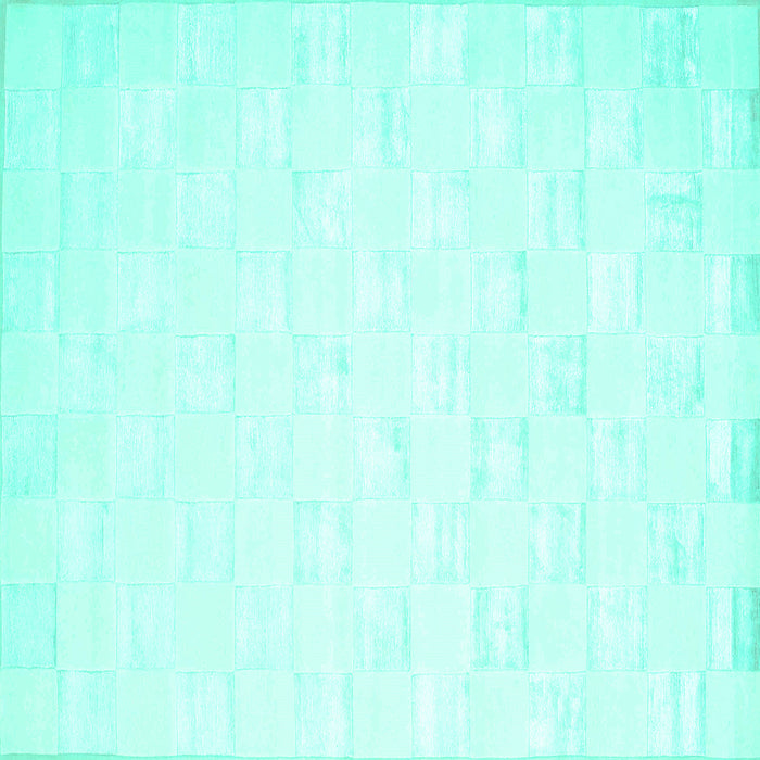 Square Machine Washable Solid Turquoise Modern Area Rugs, wshcon1297turq