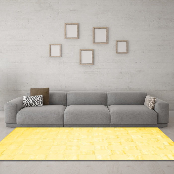 Machine Washable Solid Yellow Modern Rug in a Living Room, wshcon1297yw