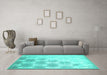 Machine Washable Solid Turquoise Modern Area Rugs in a Living Room,, wshcon1298turq