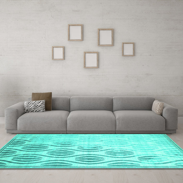Machine Washable Solid Turquoise Modern Area Rugs in a Living Room,, wshcon1298turq