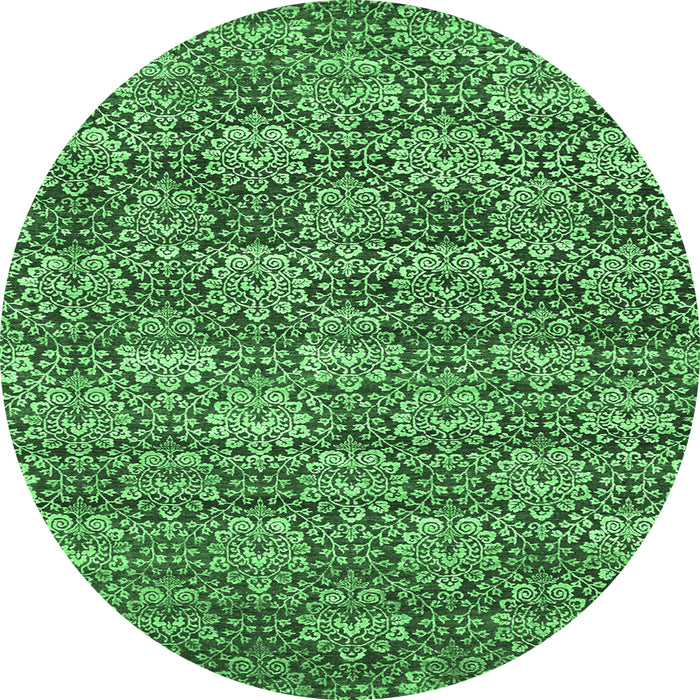 Round Machine Washable Abstract Emerald Green Contemporary Area Rugs, wshcon1299emgrn